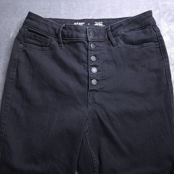 Old Navy Womens Rockstar High Rise Super Skinny Jeans 12 Black Stretch Raw Hem - Picture 5 of 8